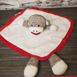 Baby Starters Sock Monkey Red White Satin RATTLE Security‎ Blanket Lovey 12 inch